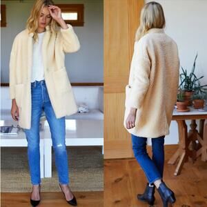 Emerson Fry Teddy Bear Coat Ivory Penny Lane Faux Shearling Oversized Size Large